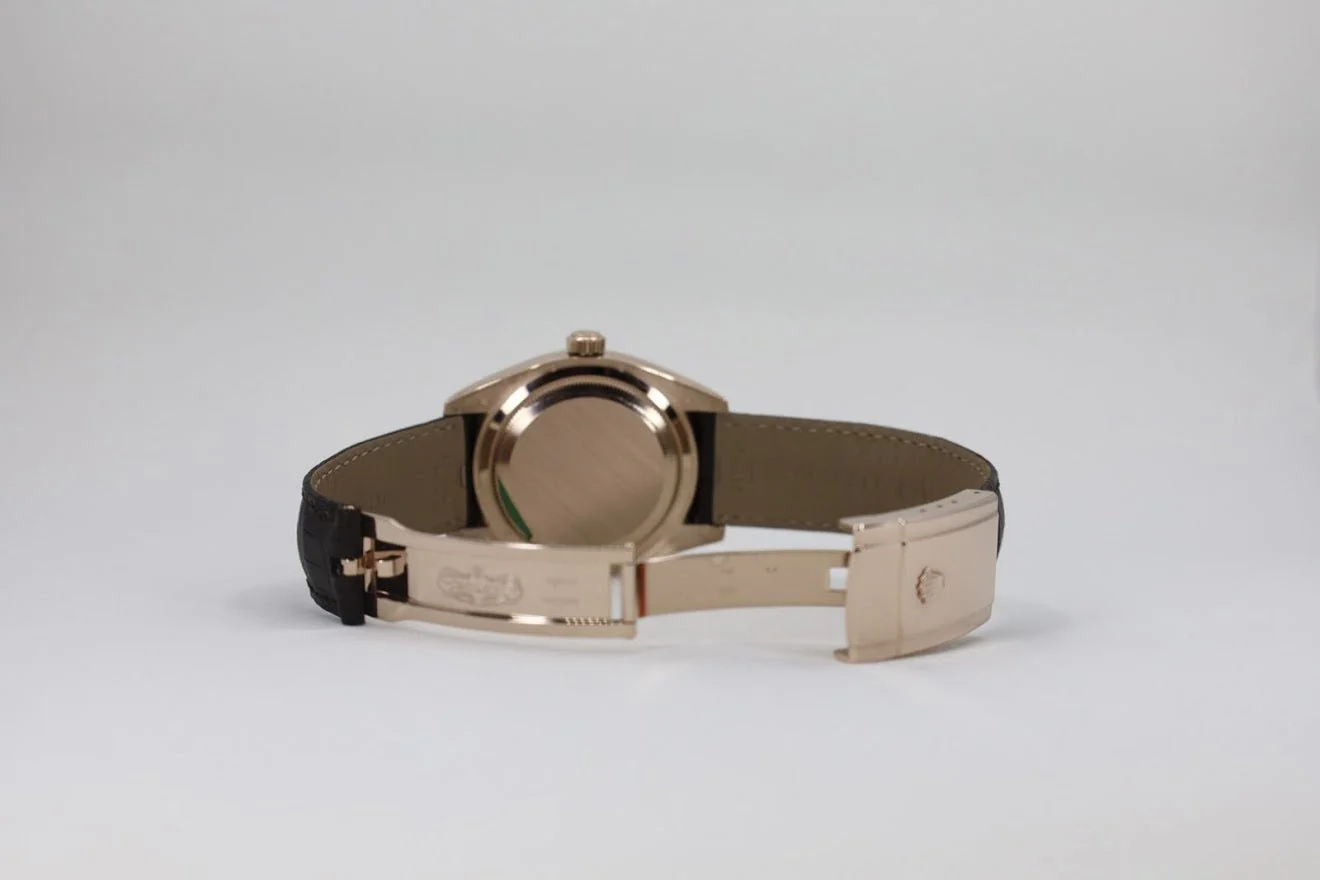 Rolex Sky-Dweller Rose Gold Dark Rhodium Index Dial Fluted Bezel Leather Strap 326135 - Image 8