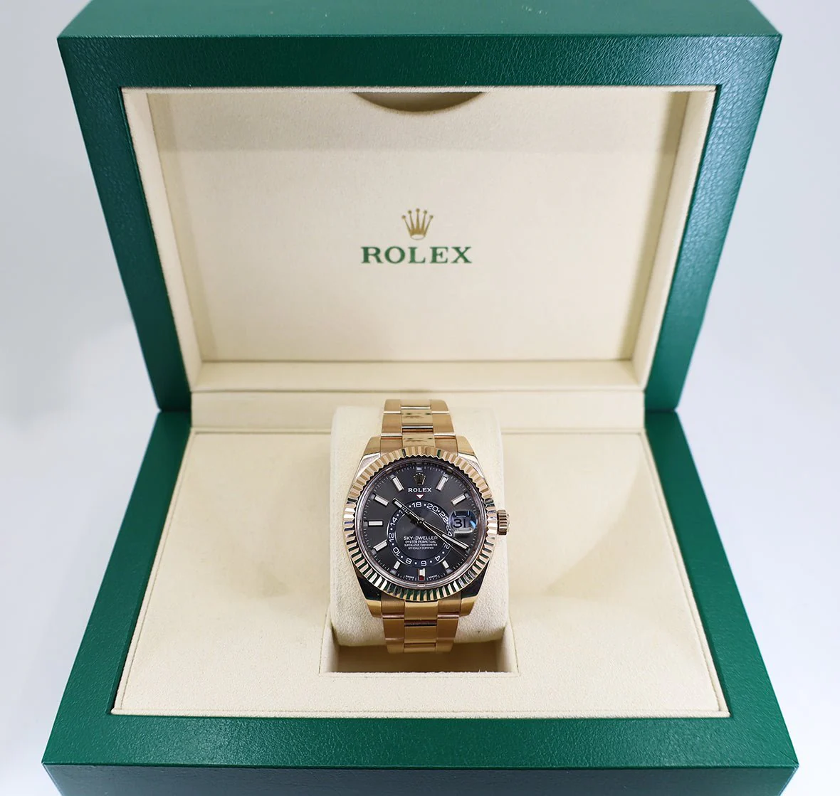 Rolex Sky-Dweller Rose Gold Dark Rhodium Index Dial Fluted Bezel Oyster Bracelet 326935 - Image 4