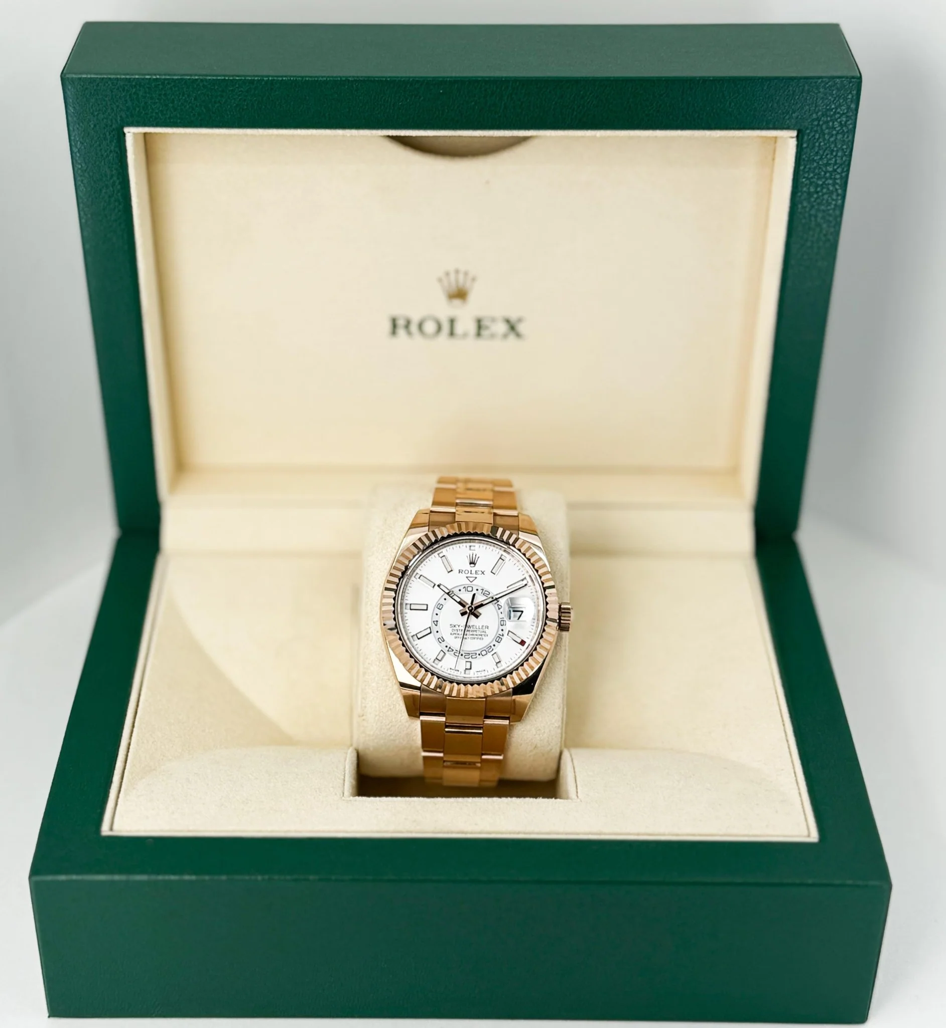 Rolex Sky-Dweller Rose Gold White Index Dial Fluted Bezel Oyster Bracelet 326935 - Image 4
