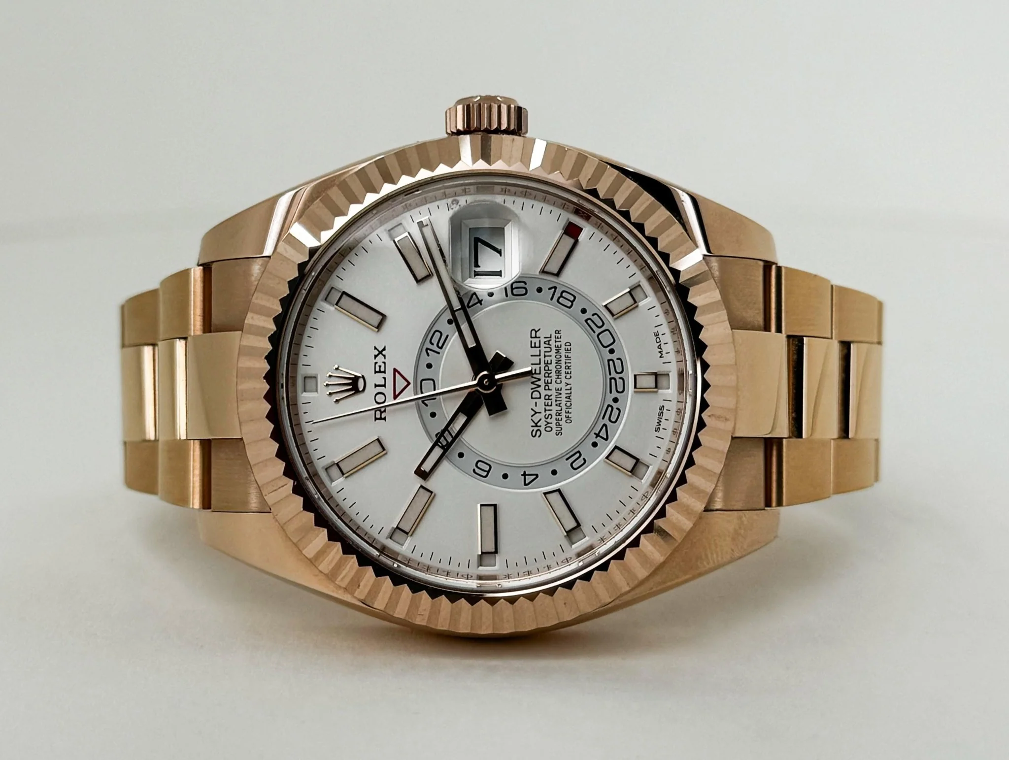 Rolex Sky-Dweller Rose Gold White Index Dial Fluted Bezel Oyster Bracelet 326935 - Image 5