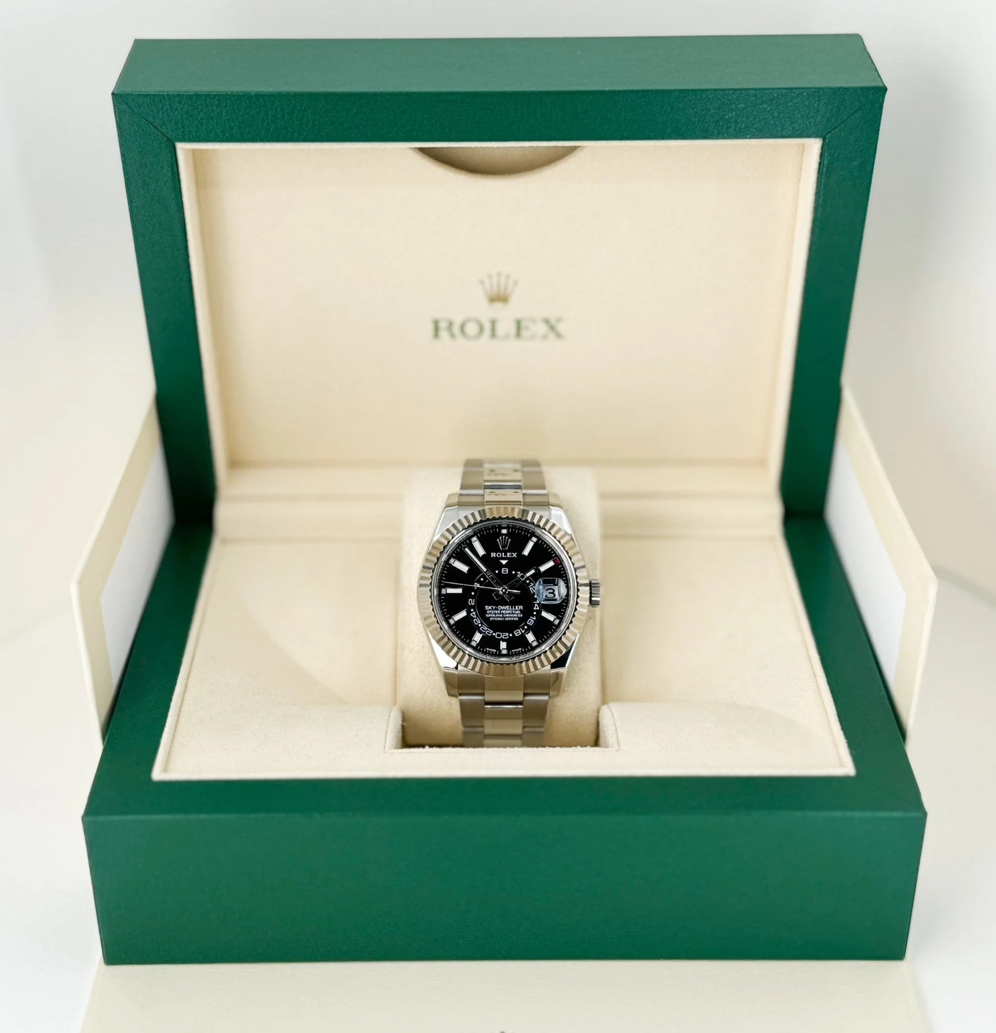 Rolex Sky-Dweller Stainless Steel Black Index Dial Fluted White Gold Bezel Oyster Bracelet 326934 - Image 4