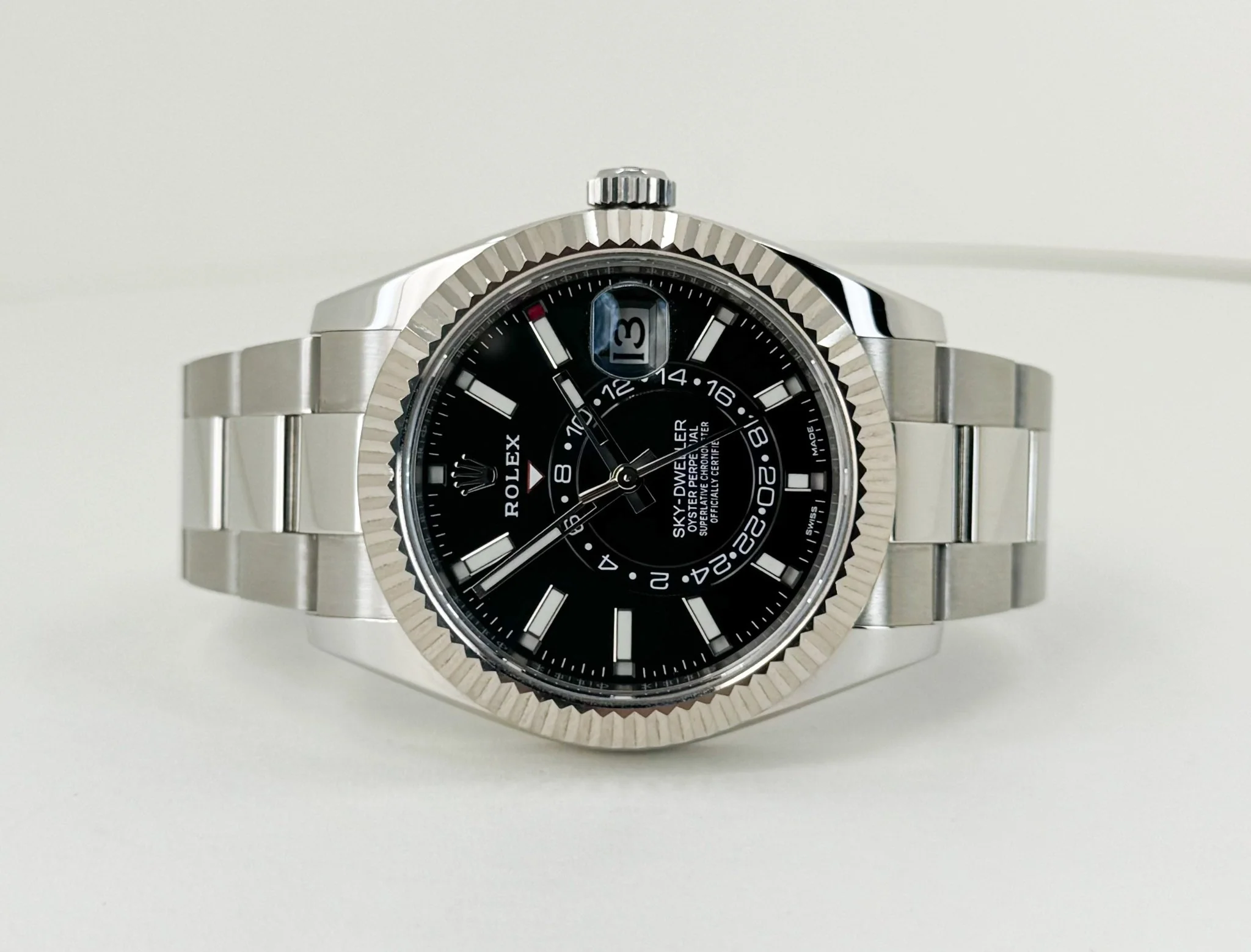 Rolex Sky-Dweller Stainless Steel Black Index Dial Fluted White Gold Bezel Oyster Bracelet 326934 - Image 5