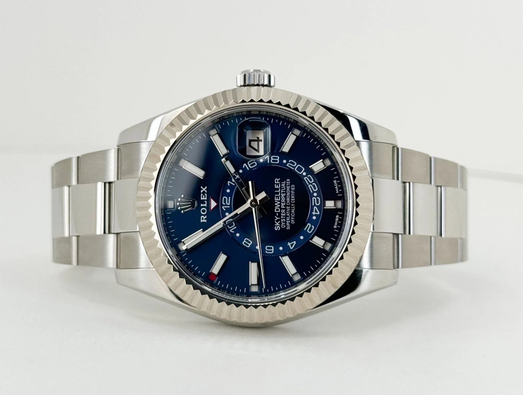 Rolex Sky-Dweller Stainless Steel Blue Index Dial Fluted White Gold Bezel Oyster Bracelet 326934 - Image 5