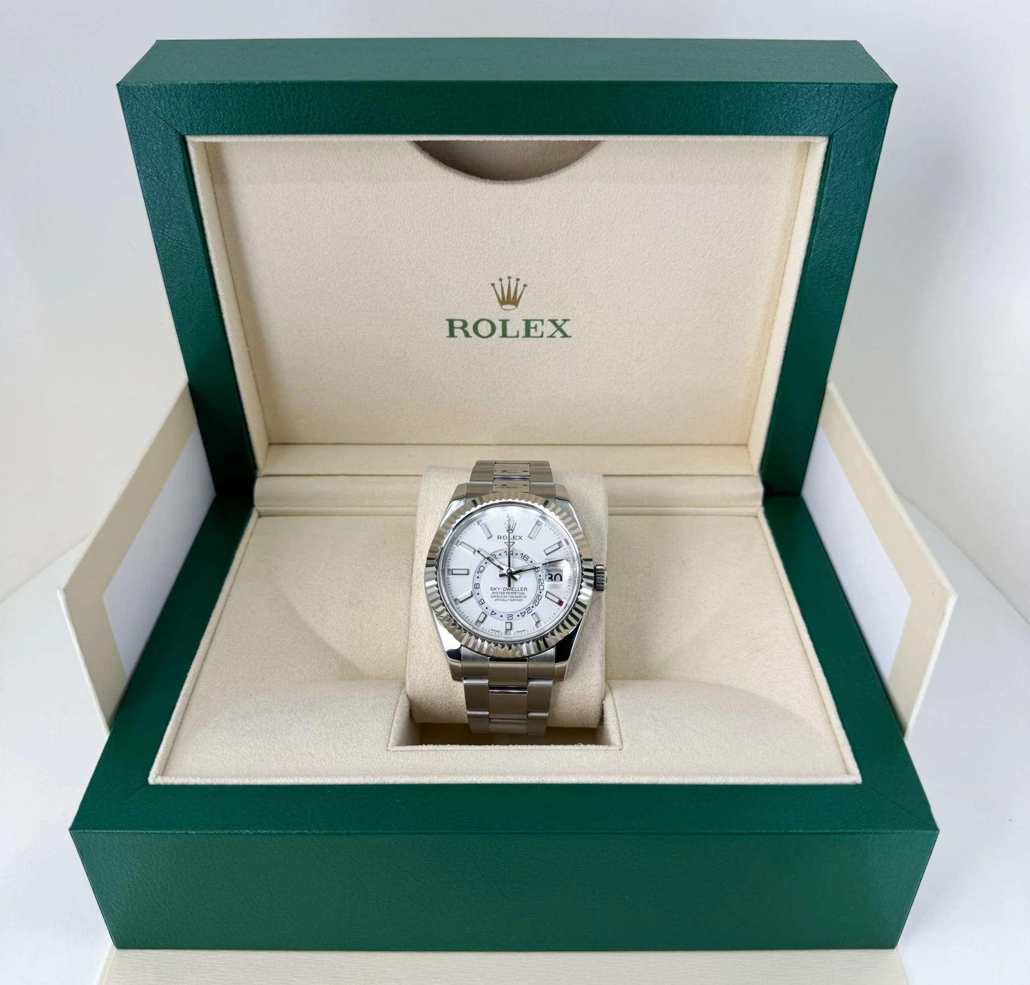 Rolex Sky-Dweller Stainless Steel White Index Dial Fluted White Gold Bezel Oyster Bracelet 326934 - Image 4