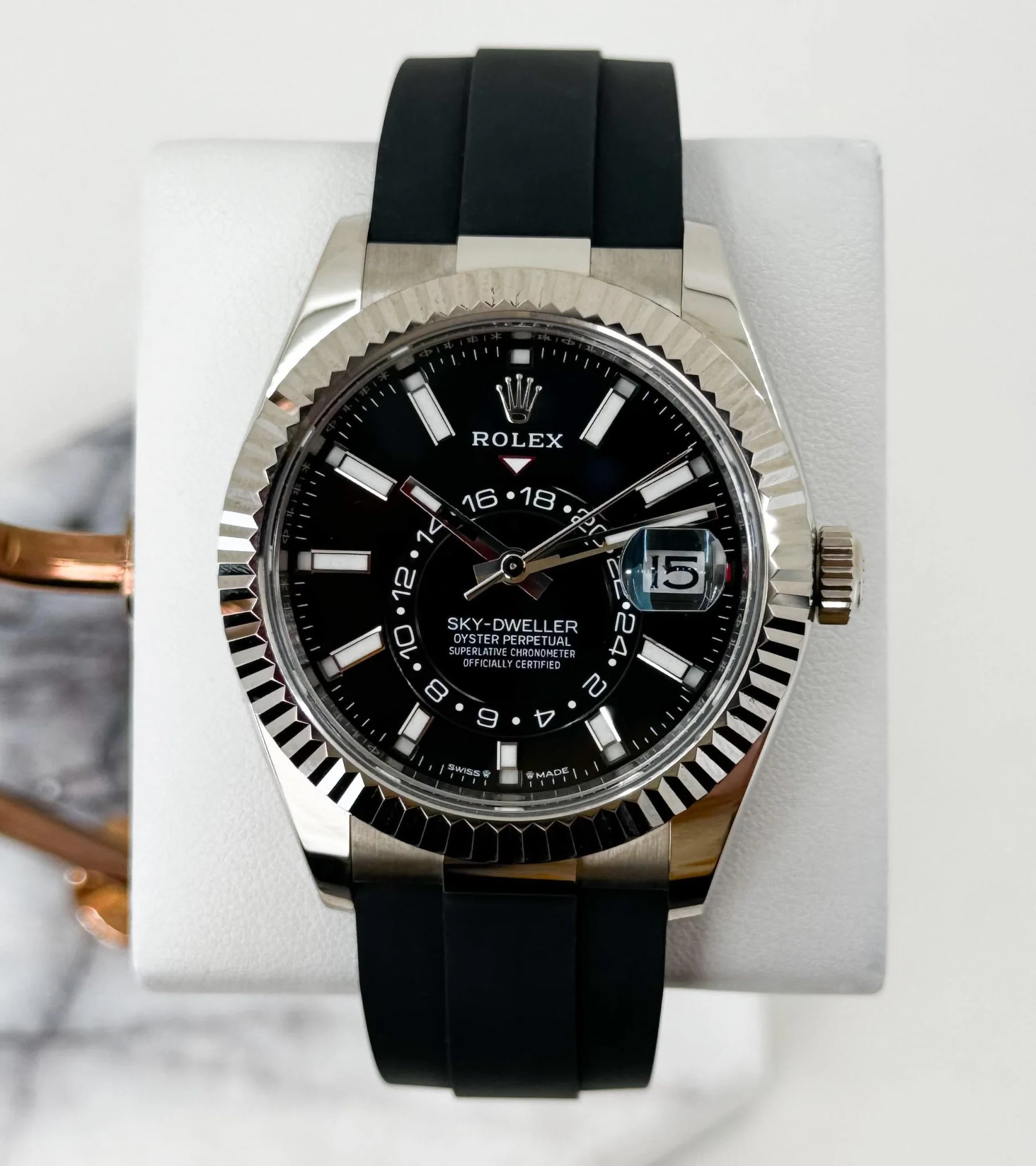 Rolex Sky-Dweller White Gold Bright Black Index Dial Oysterflex Rubber Strap 336239 - Image 2