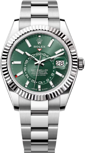 Rolex Sky-Dweller White Gold/Steel Mint Green Index Dial Oyster Bracelet Watch - 336934
