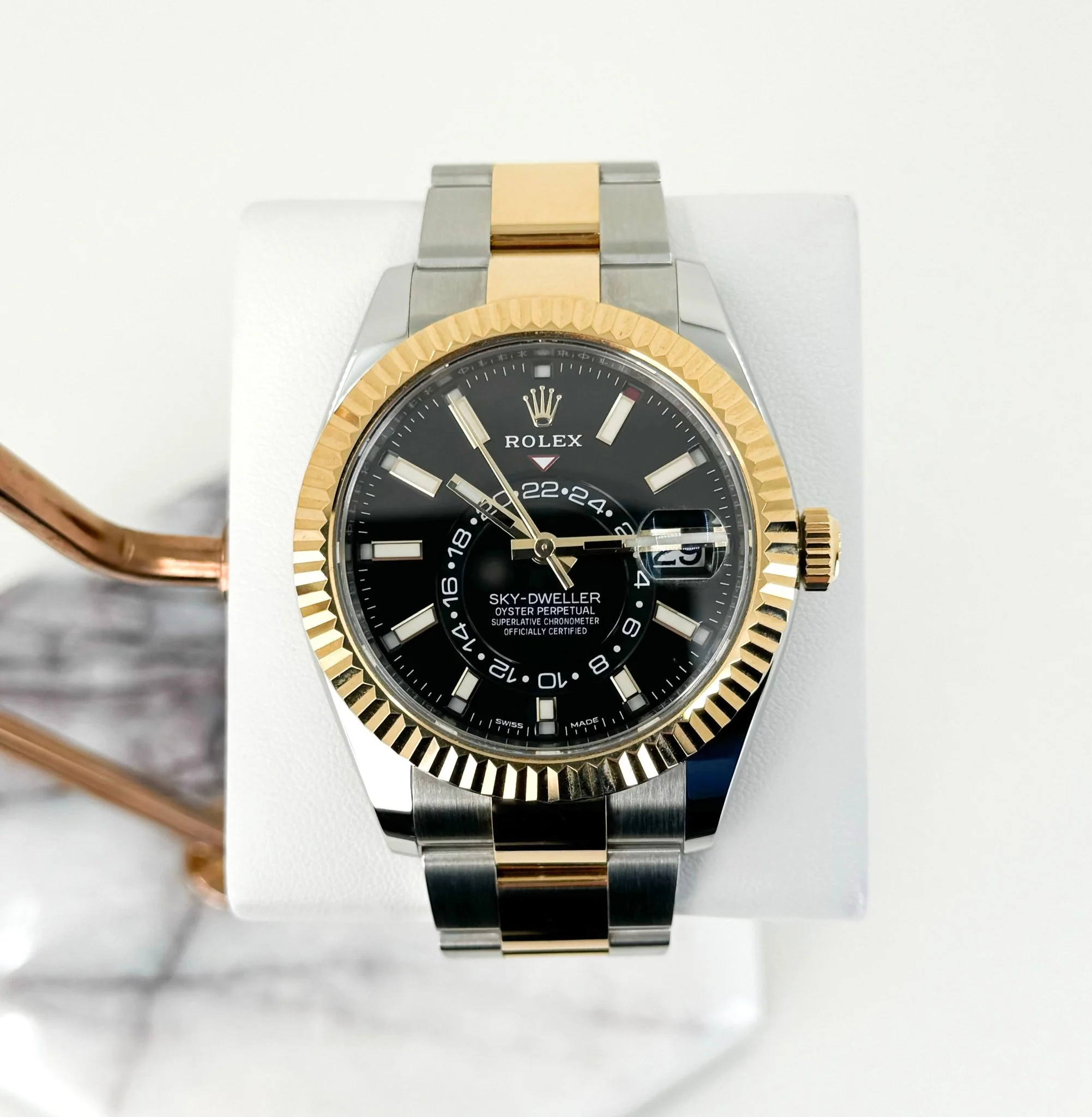 Rolex Sky-Dweller Yellow Gold/Steel Black Index Dial Fluted Bezel Oyster Bracelet 326933 - Image 2