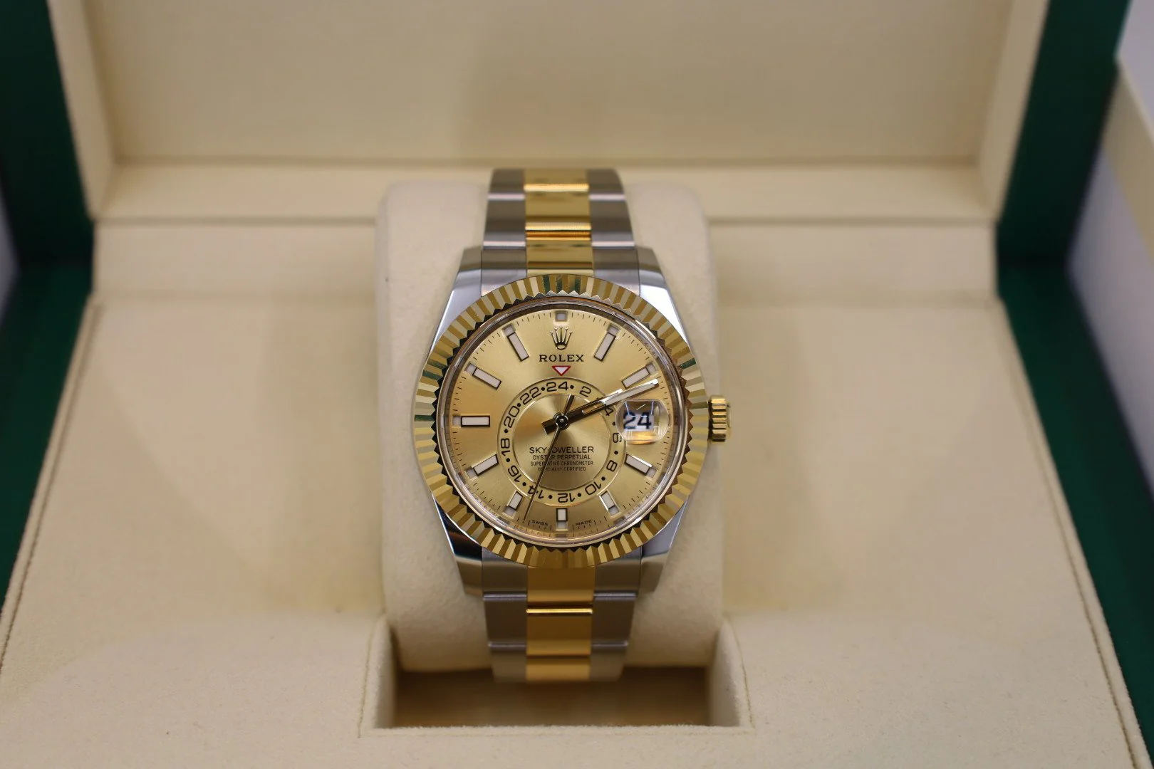 Rolex Sky-Dweller Yellow Gold/Steel Champagne Index Dial Fluted Bezel Oyster Bracelet 326933 - Image 2