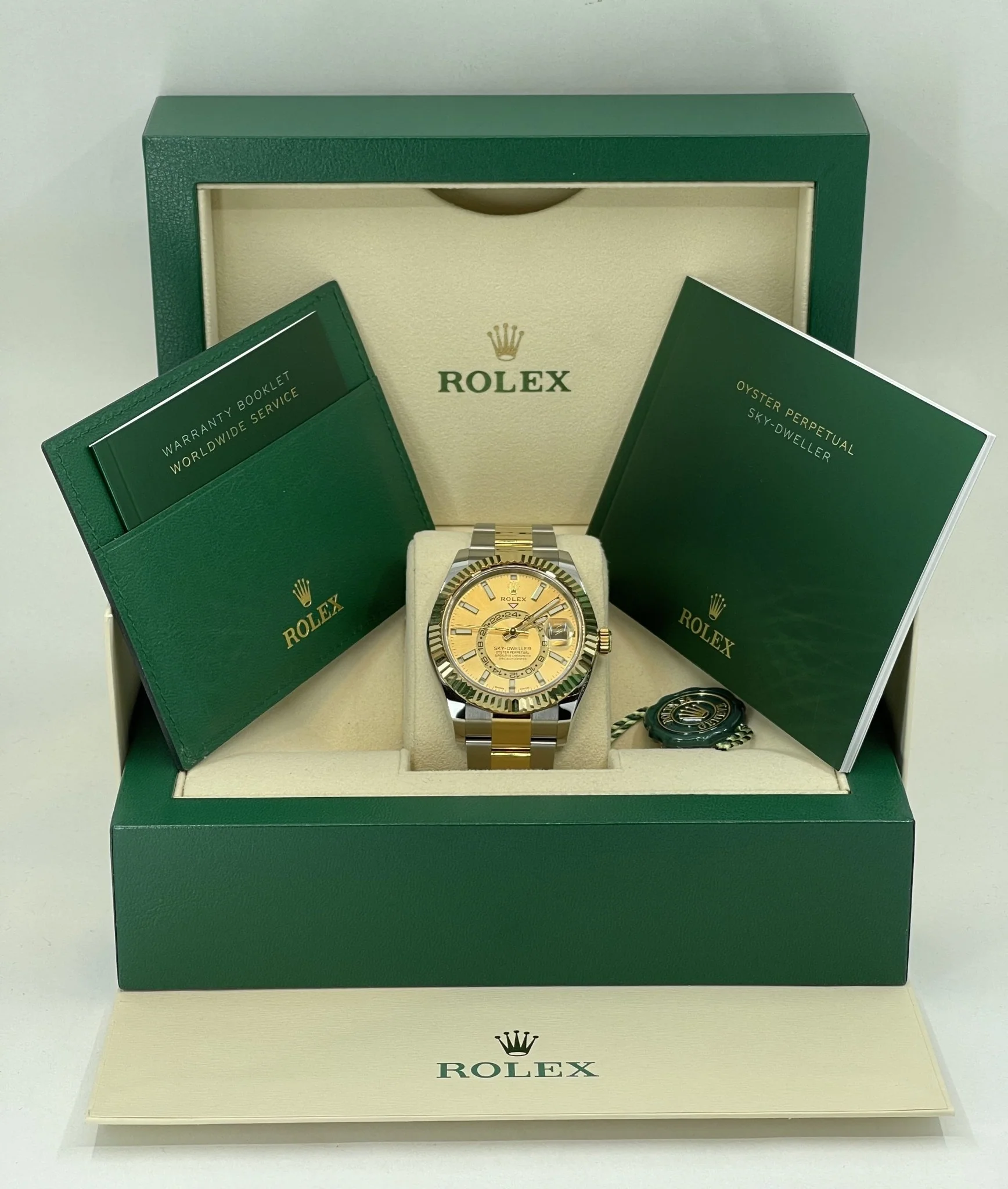 Rolex Sky-Dweller Yellow Gold/Steel Champagne Index Dial Fluted Bezel Oyster Bracelet 326933 - Image 3