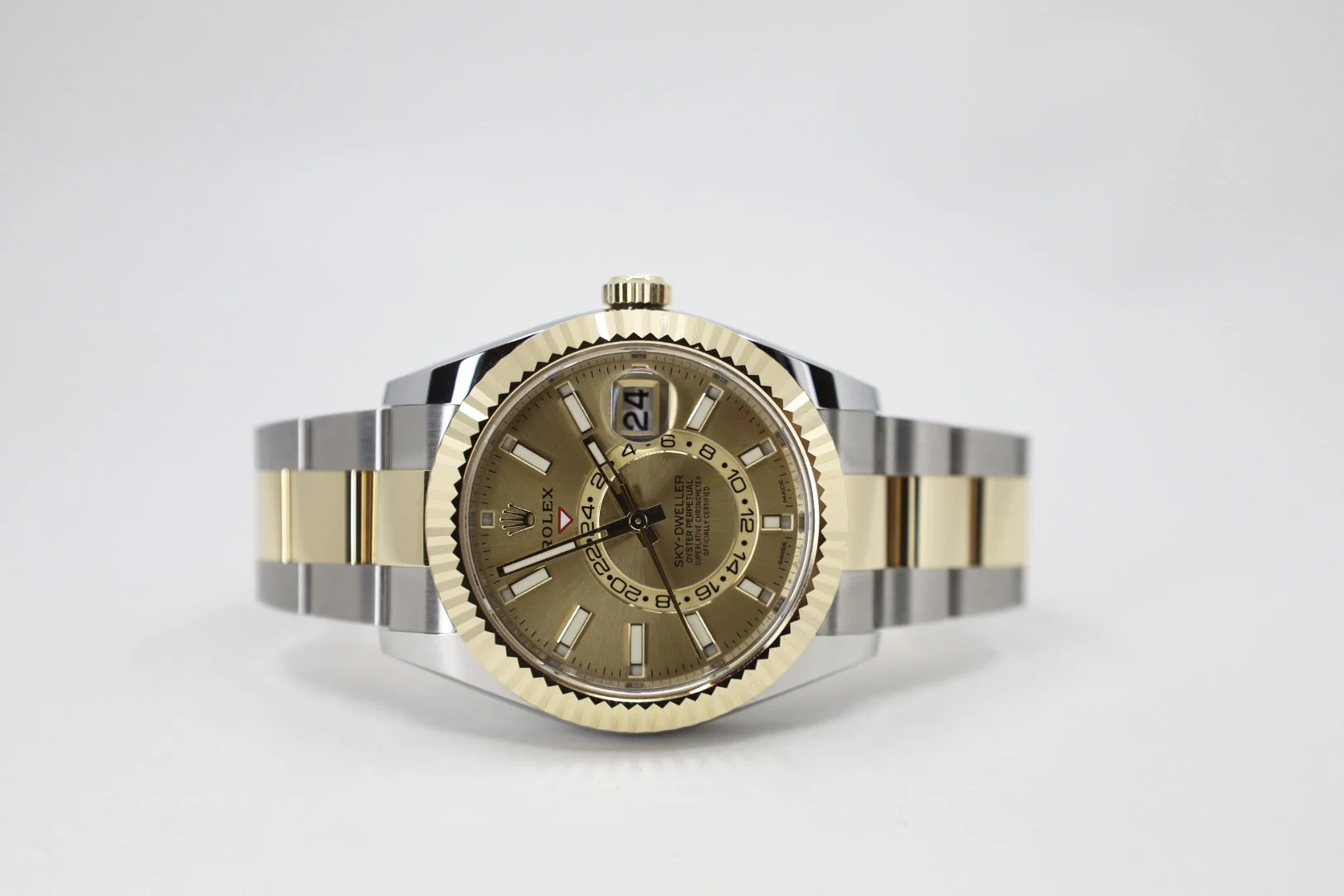 Rolex Sky-Dweller Yellow Gold/Steel Champagne Index Dial Fluted Bezel Oyster Bracelet 326933 - Image 4