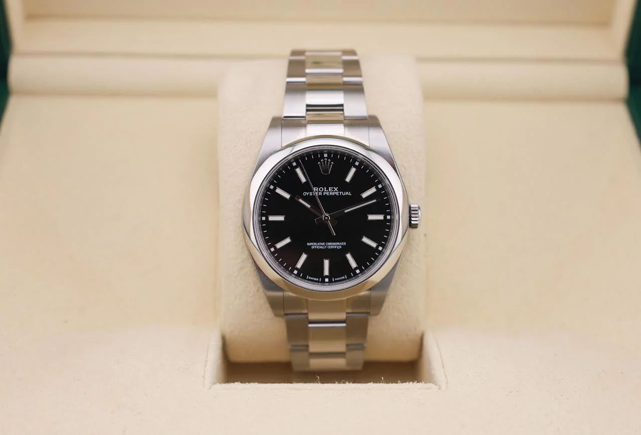 Rolex Steel Oyster Perpetual 39 Watch - Domed Bezel - Black Index Dial - 114300 - Image 3