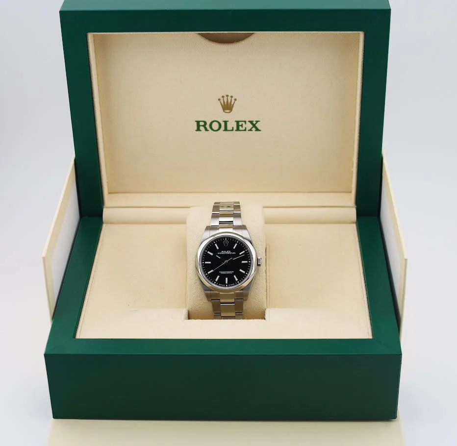 Rolex Steel Oyster Perpetual 39 Watch - Domed Bezel - Black Index Dial - 114300 - Image 4