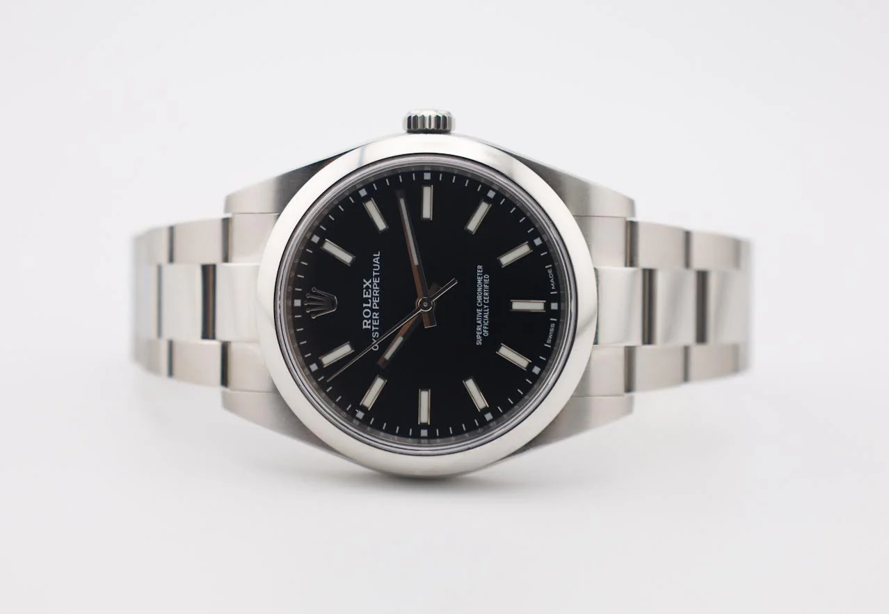 Rolex Steel Oyster Perpetual 39 Watch - Domed Bezel - Black Index Dial - 114300 - Image 5