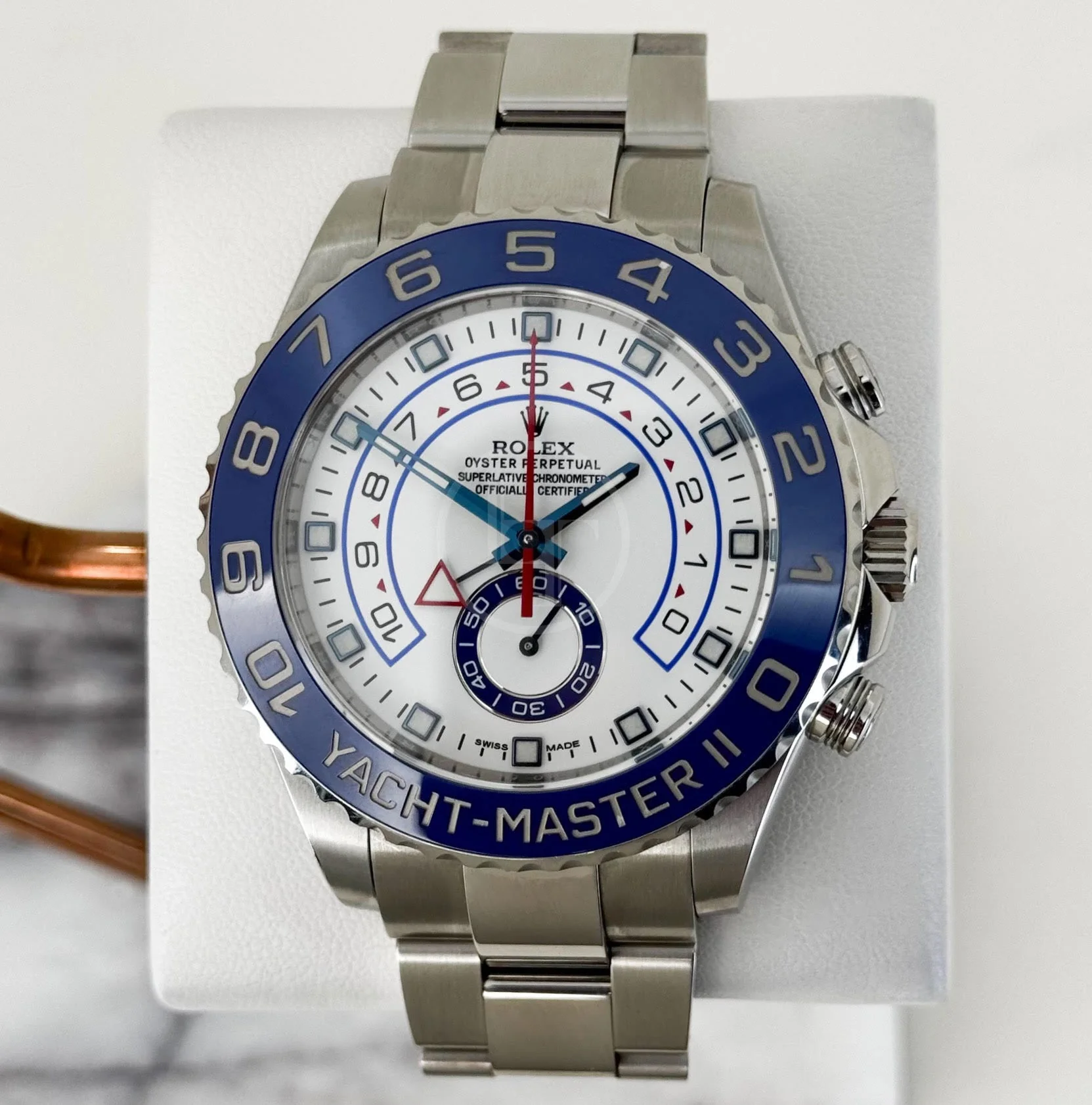 Rolex Steel Yacht-Master II 44 Watch - Matt White Dial with Blue Hands - 116680B - Image 2