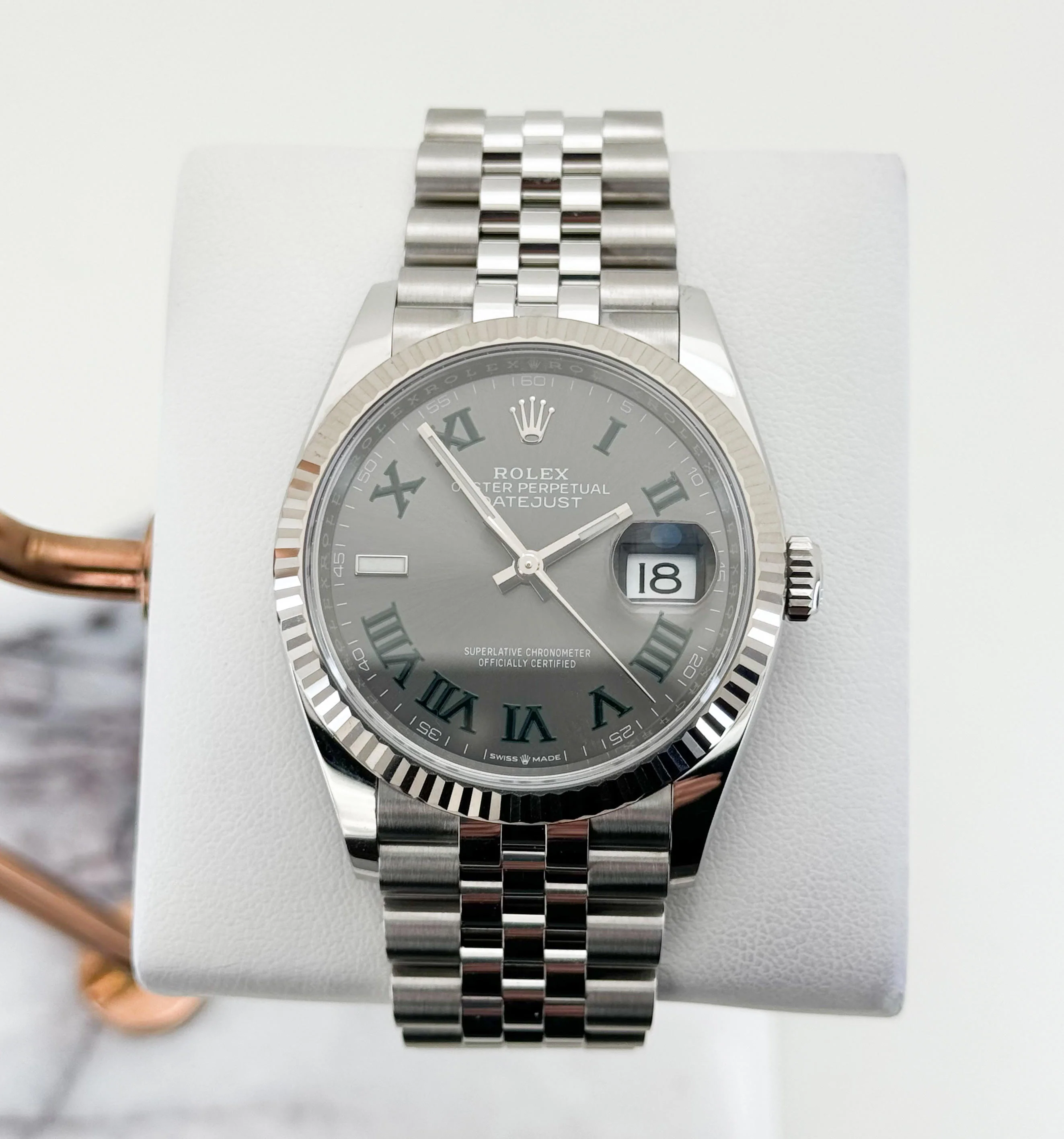 Rolex White Rolesor Datejust 36 Watch - Fluted Bezel - Slate Roman Dial - Jubilee Bracelet - Wimbledon - 126234 - Image 2