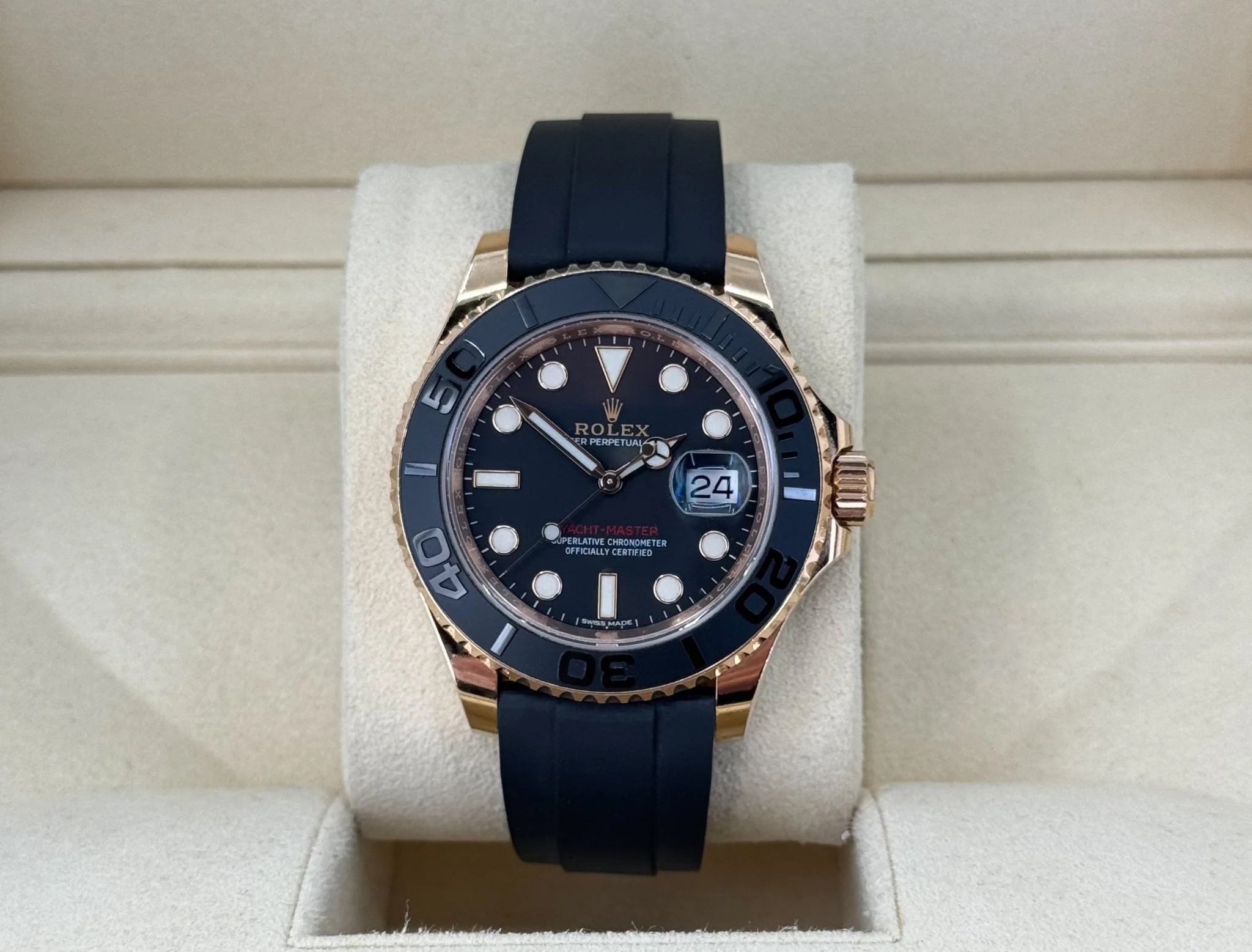 Rolex Yacht-Master 40 Rose Gold Everose 18k Black Dial Ceramic Bezel Oysterflex Rubber Bracelet 116655 - Image 3