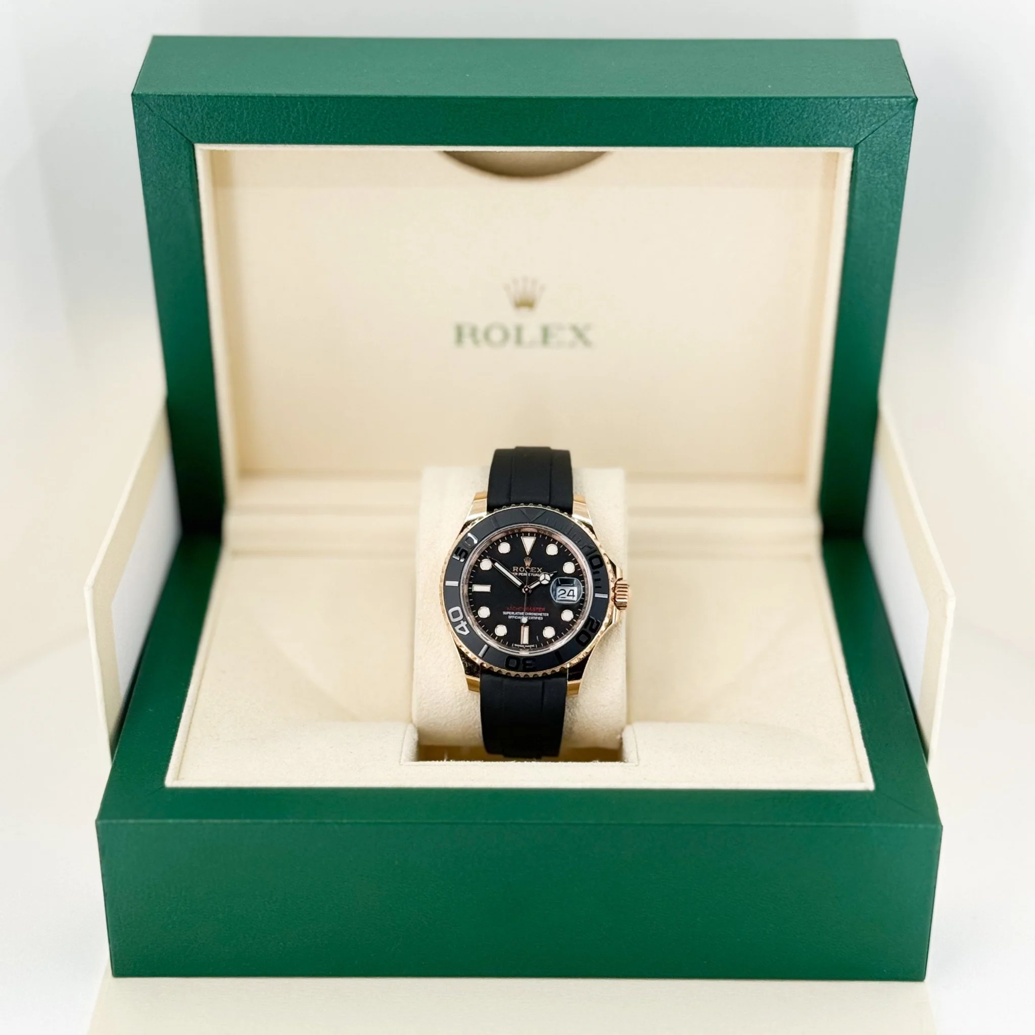 Rolex Yacht-Master 40 Rose Gold Everose 18k Black Dial Ceramic Bezel Oysterflex Rubber Bracelet 116655 - Image 4