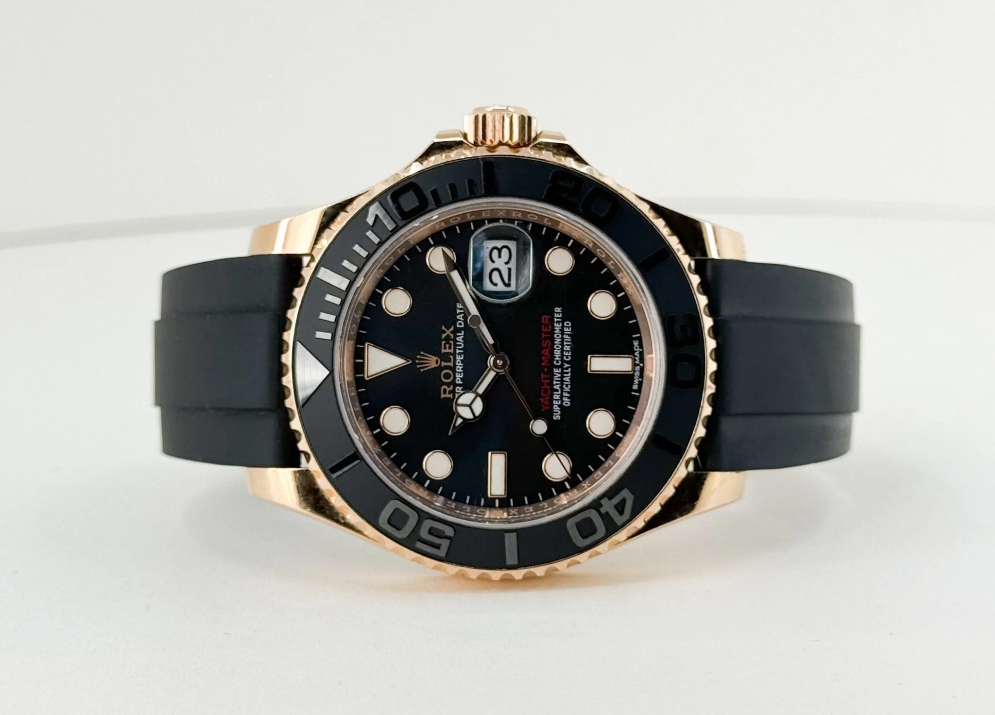 Rolex Yacht-Master 40 Rose Gold Everose 18k Black Dial Ceramic Bezel Oysterflex Rubber Bracelet 116655 - Image 5