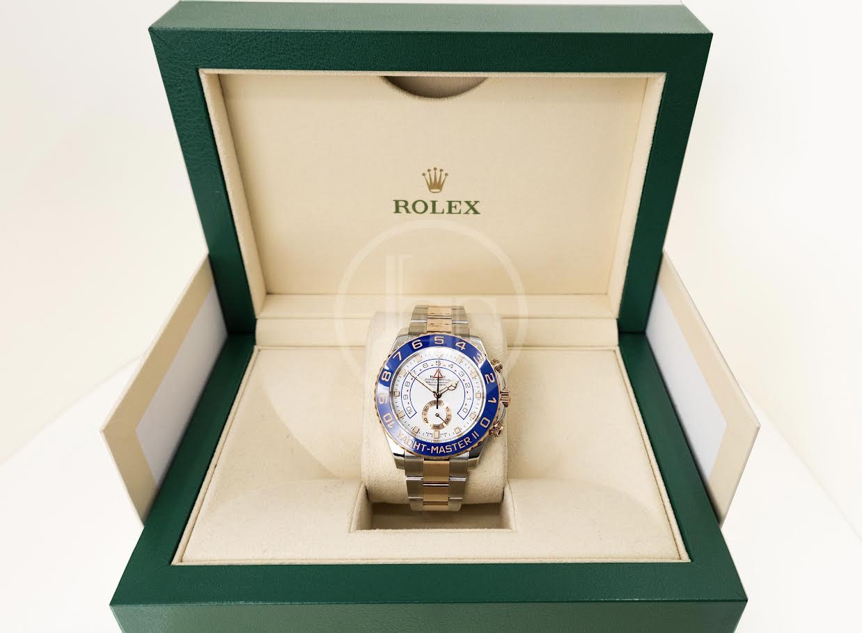 Rolex Yacht-Master II 116681 Blue Ceramic 18k Rose Gold Mercedes Hands Stainless Steel - Image 4