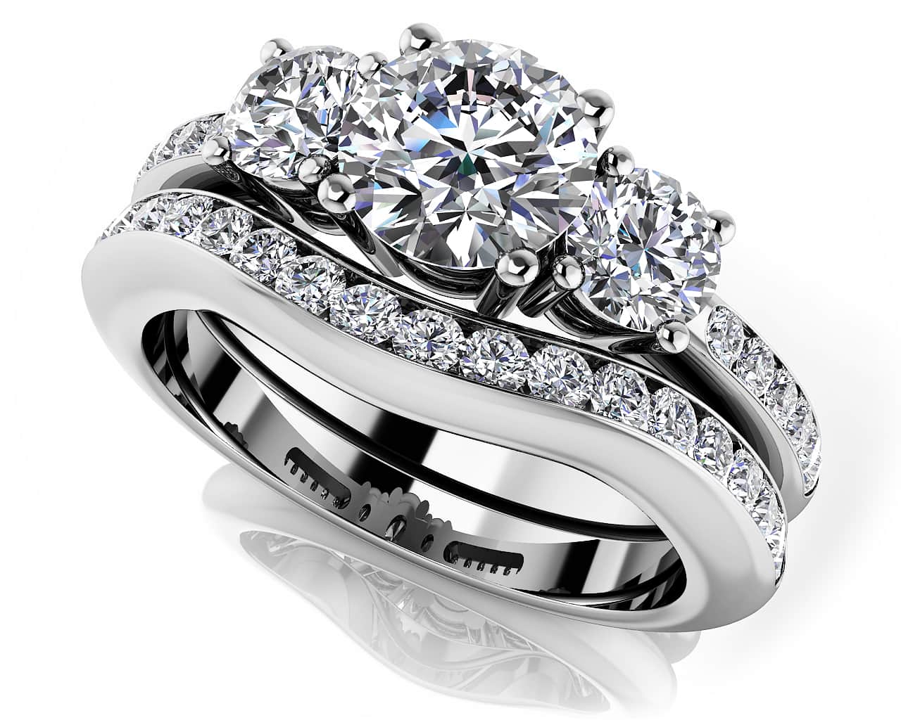 Romantic Dreams Three Stone Bridal Set Diamond with 2.00 ct. (1.00 ct. center diamond)