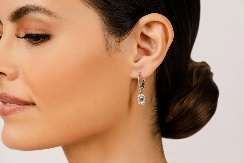 Romantic Emerald Cut Diamond Drop Diamond Earrings with 0.77 ct. (2X0.25 ct. center diamonds) - Image 4