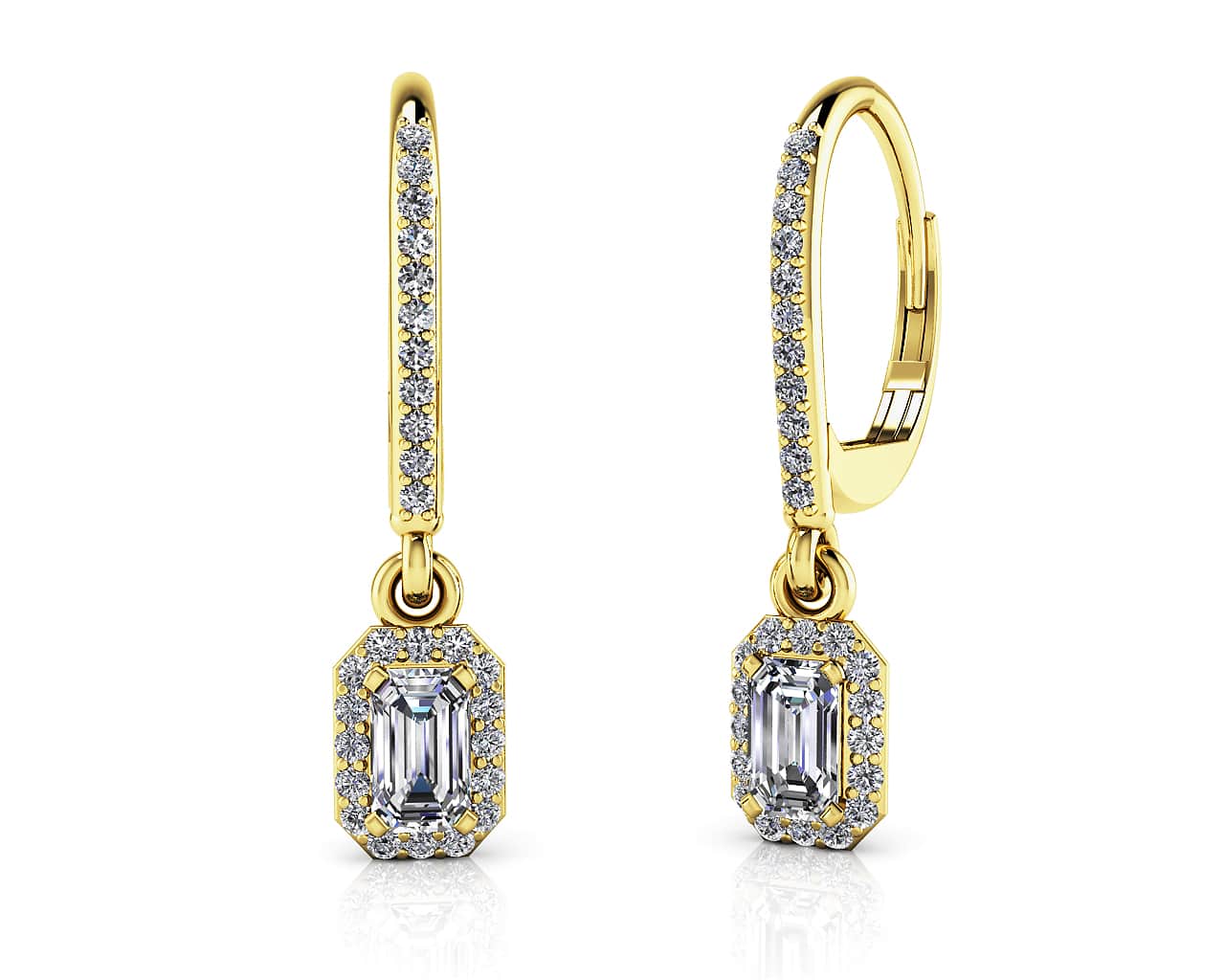Romantic Emerald Cut Diamond Drop Diamond Earrings with 2.33 ct. (2X1.00 ct. center diamonds) - Image 2