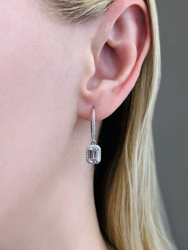 Romantic Emerald Cut Diamond Drop Lab-Grown Diamond Earrings with 1.71 ct. (2X0.70 ct. center diamonds) - Image 3