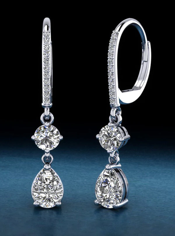 Romantic Pear Shaped Diamond Drop Diamond Earrings with 1.68 ct.(finished) 7x5mm, 1mm, 4.25mm - Image 5