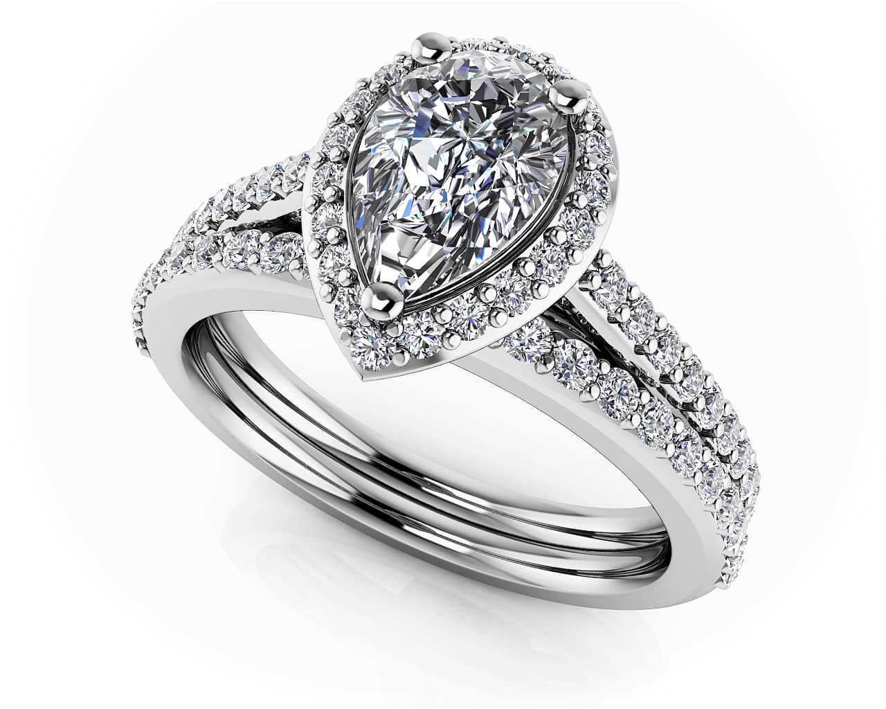 Romantic Pear Shaped Halo Diamonds Bridal Set Diamond with 0.84 ct. (0.30 ct. center diamond)