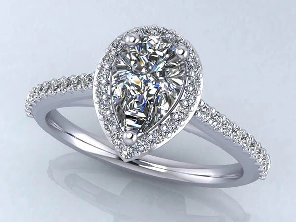 Romantic Pear Shaped With Halo Diamonds Ring Lab-Grown Diamond  with 0.61 ct. (0.30 ct. center diamond) - Image 4