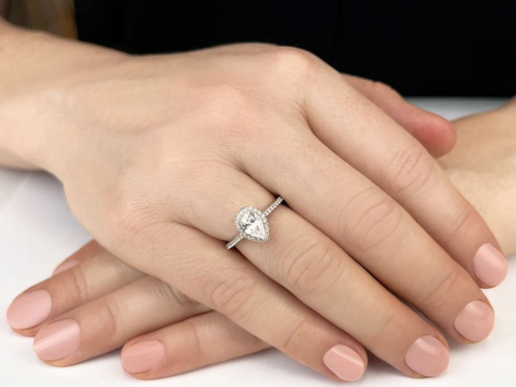 Romantic Pear Shaped With Halo Diamonds Ring Lab-Grown Diamond  with 3.37 ct. (3.00 ct. center diamond) - Image 3
