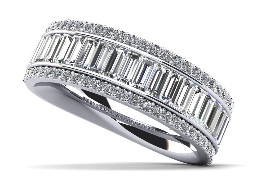 Round and Baguettes Brilliance Anniversary Diamond Ring with 1.85 ct.(finished) 3.5x1.5mm, 1.1mm