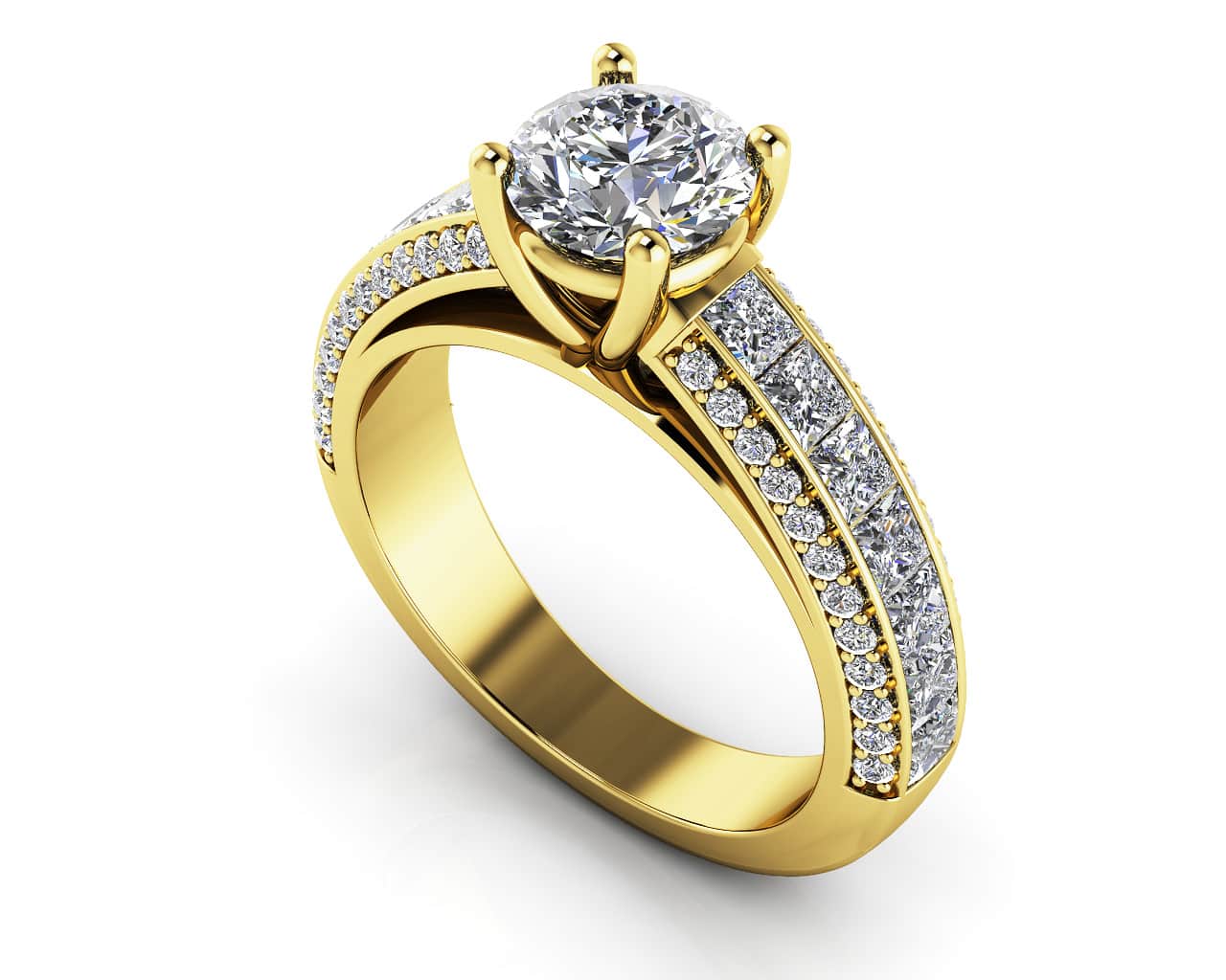 Round And Princess Cut Shank Diamond Engagement Ring with 2.75 ct. (1.50 ct. center diamond) - Image 2