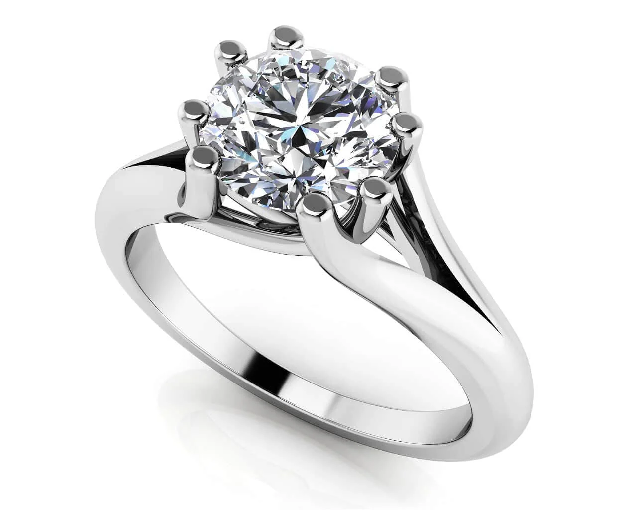 Round Brilliant Cut Eight Prongs Solitaire Diamond Engagement Ring with 1.25 ct.(finished) 7mm