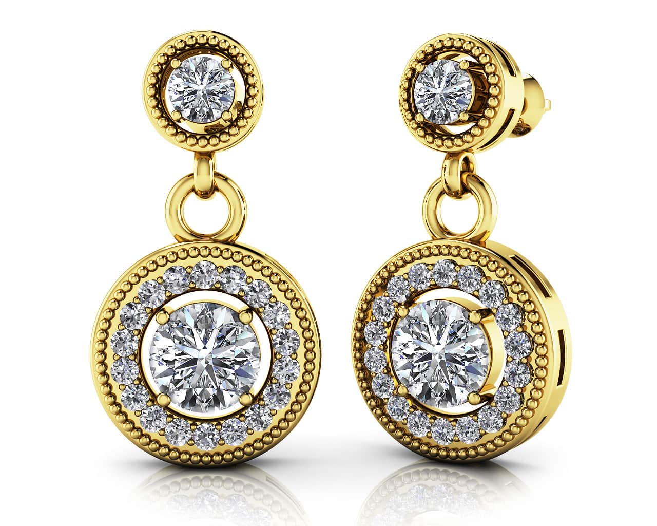 Round Colored Stone Drop Diamond Earrings with 0.92 ct.(finished) 1.1mm, 3mm, 4mm - Image 2