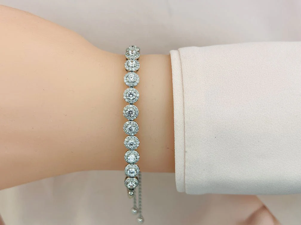 Round Halo Adjustable Lab-Grown Diamond Bracelet with 2.04 ct.(finished) 1mm, 3.2mm - Image 3