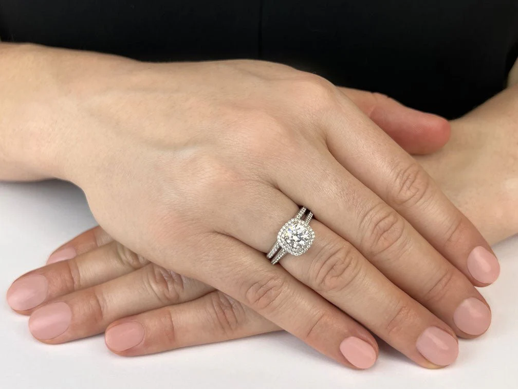 Round Halo Diamond Double Frame Lab-Grown Diamond Bridal Set with 1.05 ct. (0.50 ct. center diamond) - Image 3