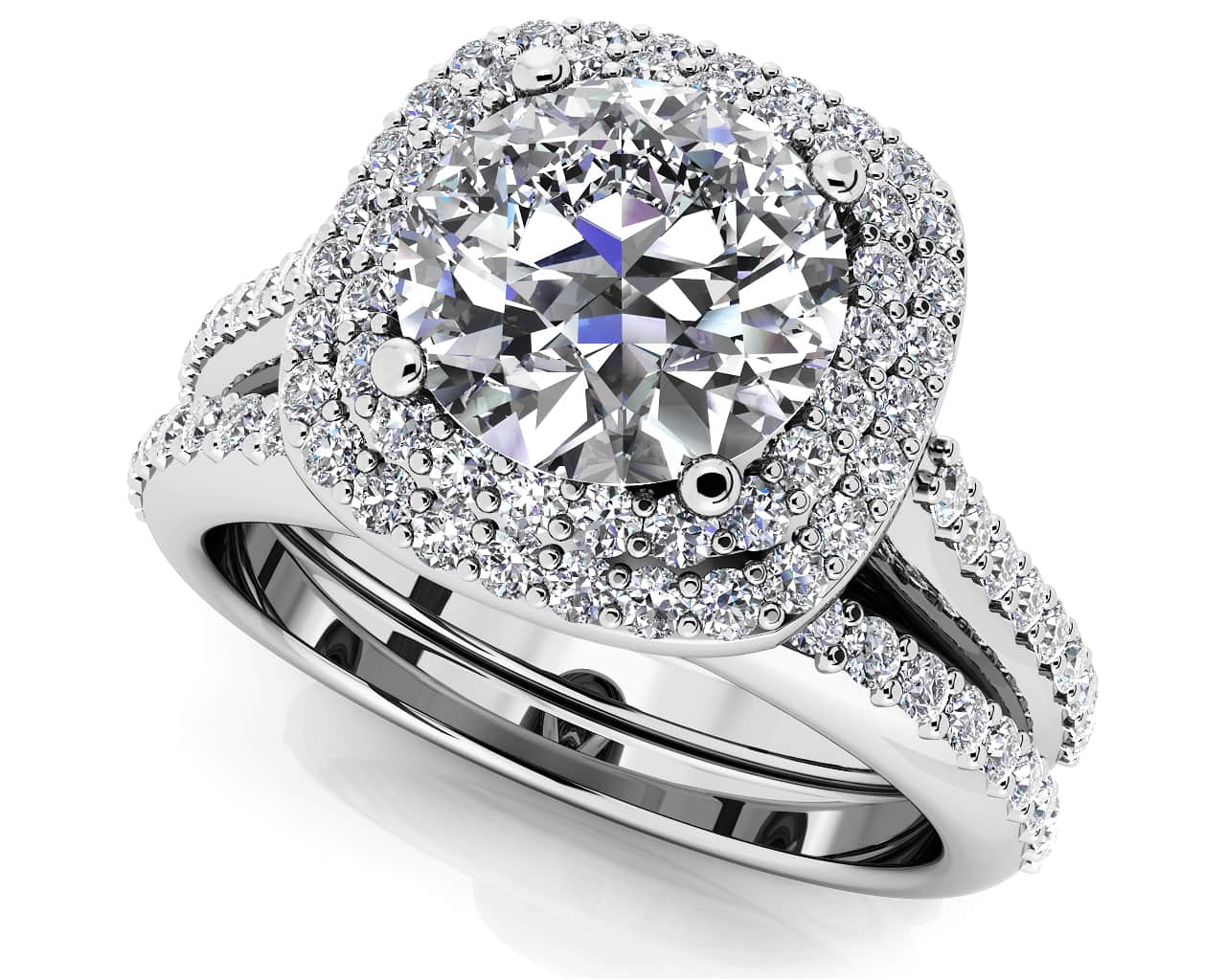 Round Halo Diamond Double Frame Lab-Grown Diamond Bridal Set with 2.12 ct. (1.50 ct. center diamond)