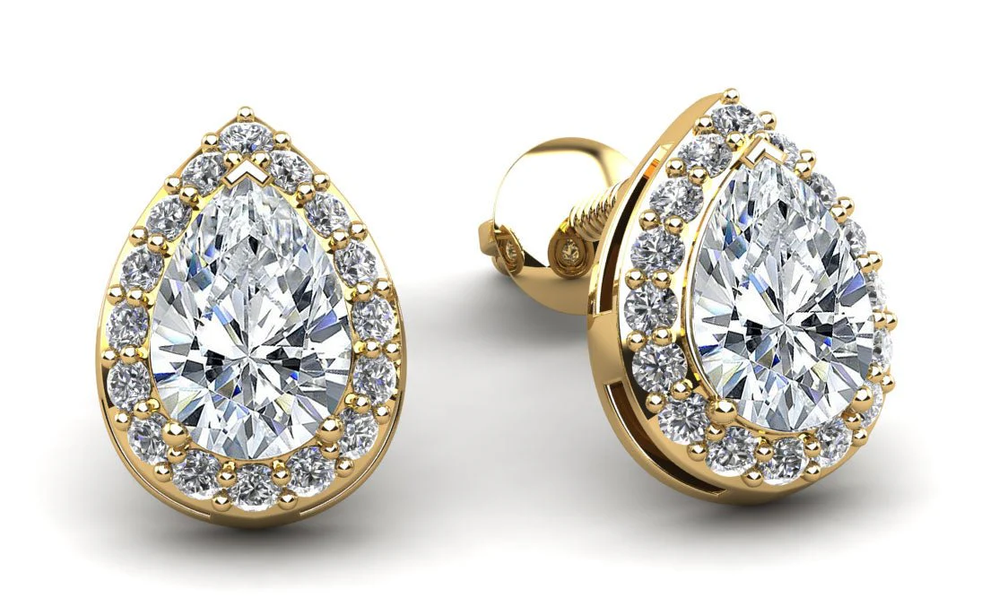 Rounds and Pears Brilliance Halo Stud Diamond Earrings with 0.62 ct. (2X0.21 ct. center diamonds) - Image 2