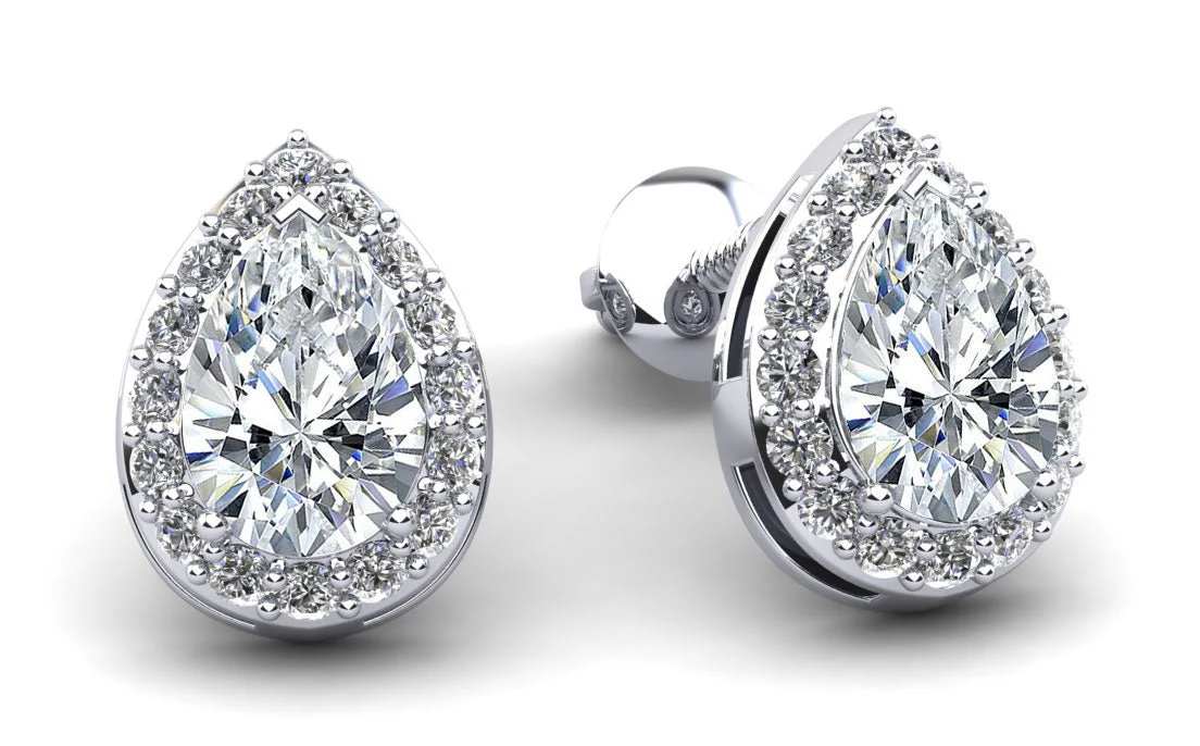 Rounds and Pears Brilliance Halo Lab-Grown Diamond Stud Earrings with 1.25 ct. (2X0.50 ct. center diamonds)