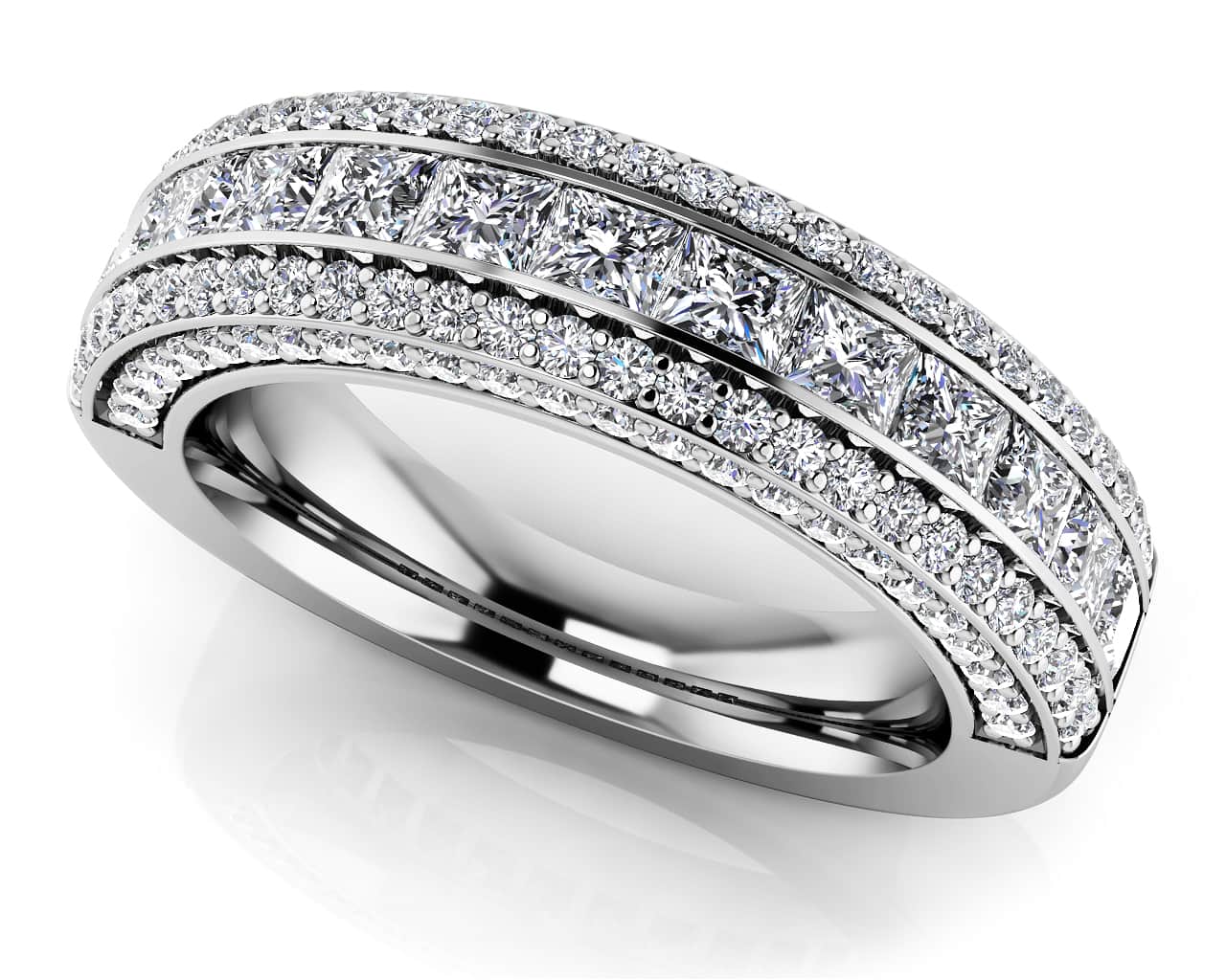 Royal Charm Princess And Round Diamond Accent Diamond Ring with 1.74 ct.(finished) 1mm, 2.5mm