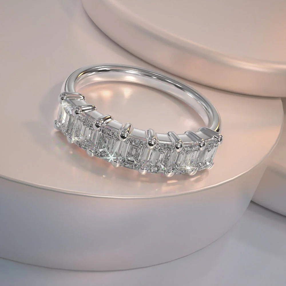Seven Stone Emerald Cut Diamond Anniversary Diamond Ring with 1.40 ct.(finished) 4x3mm - Image 3