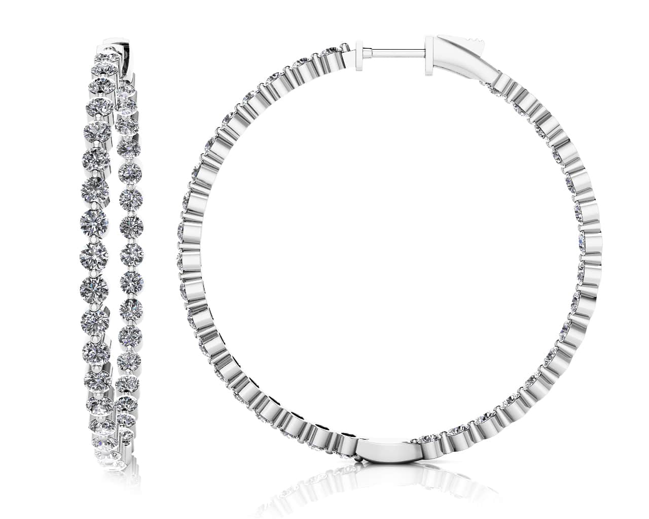 Shared Prong Diamond Hoop Earrings Extra Large Diamond with 3.04 ct.(finished) 2mm