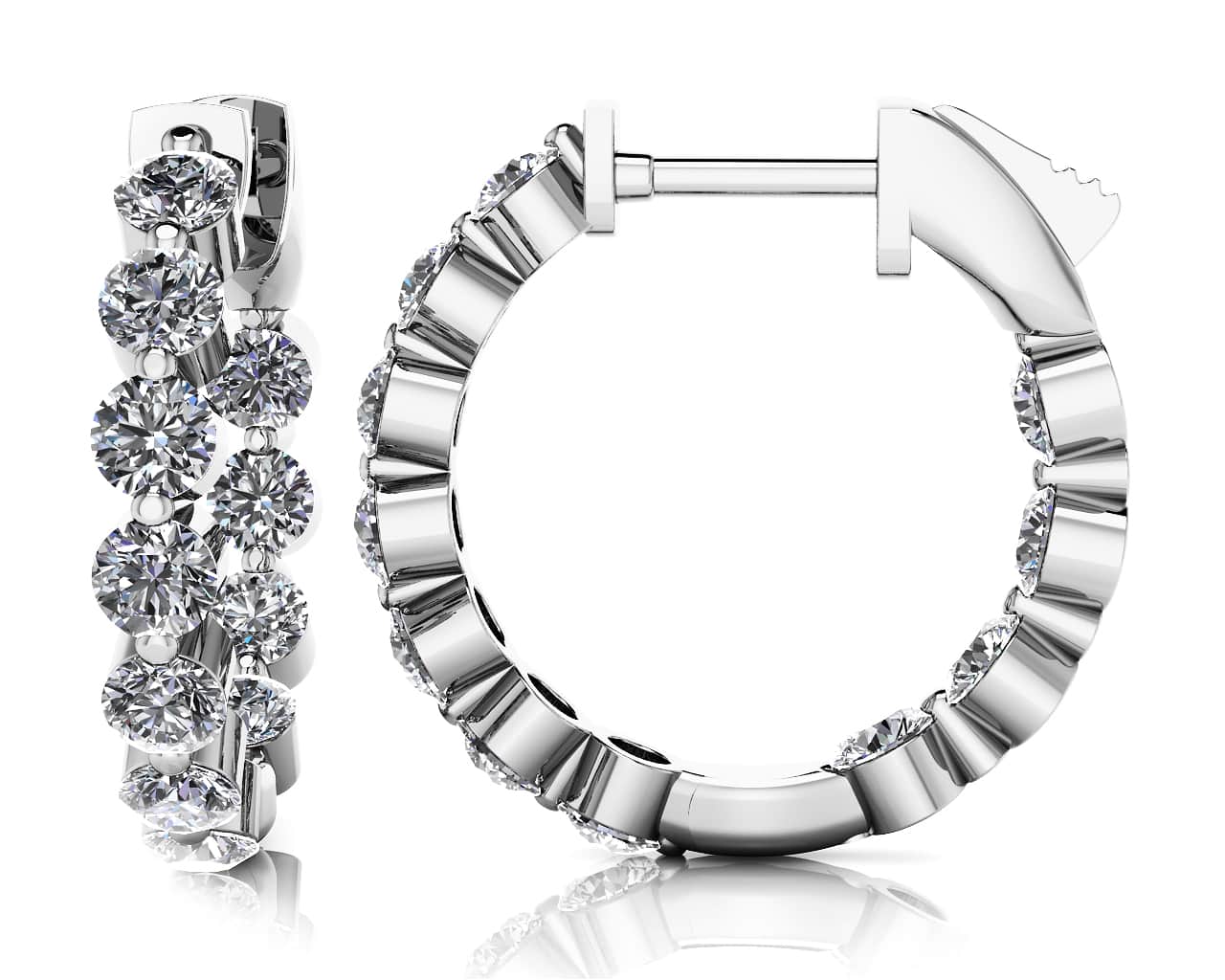 Shared Prong Diamond Hoop Earrings Extra Small Diamond with 1.12 ct.(finished) 2.4mm