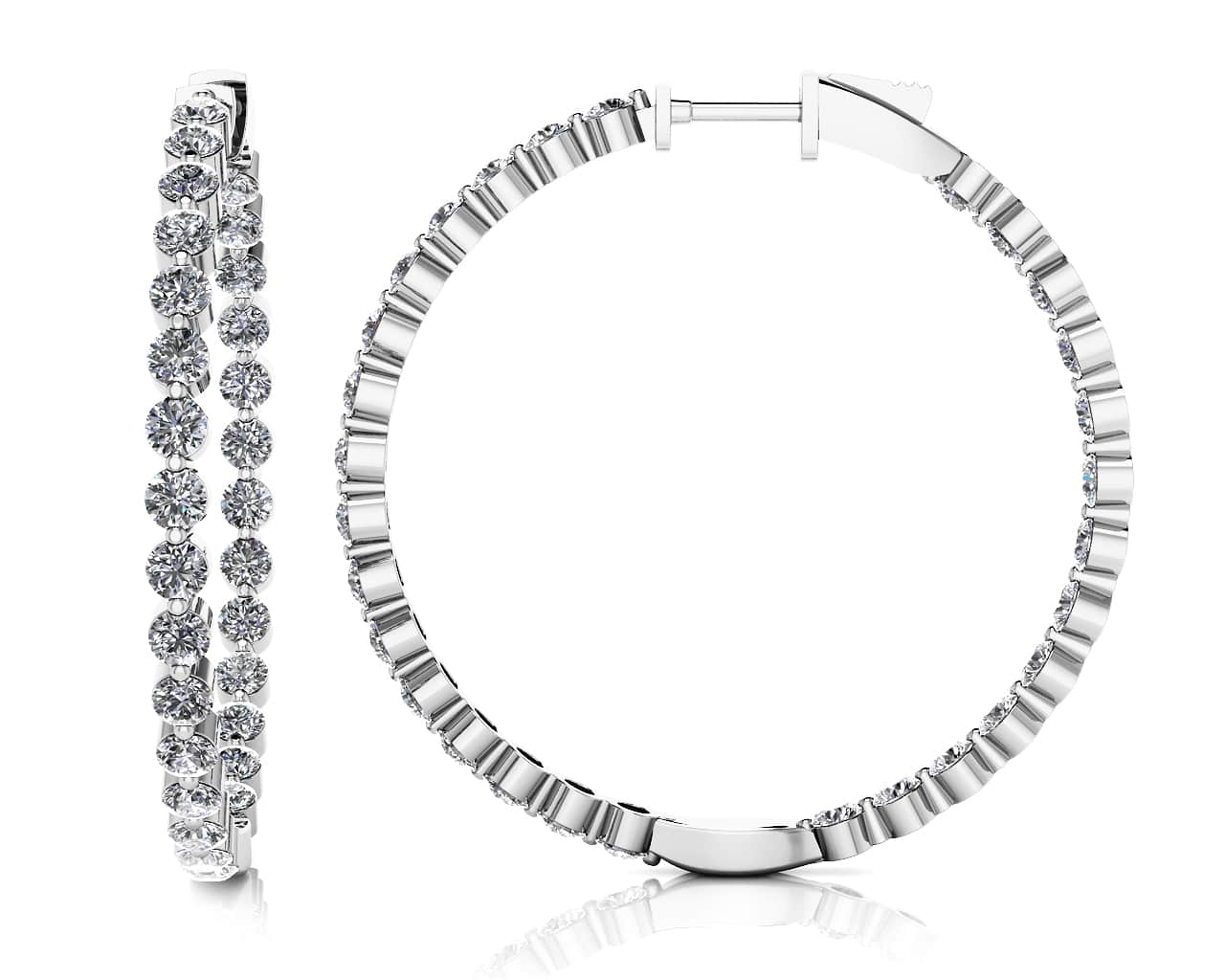 Shared Prong Diamond Hoop Earrings Large Diamond with 2.44 ct.(finished) 2mm