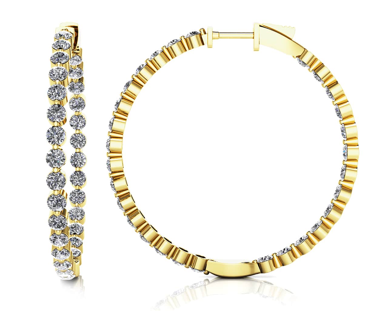 Shared Prong Diamond Hoop Earrings Large Lab-Grown Diamond  with 3.37 ct.(finished) 2.4mm - Image 2