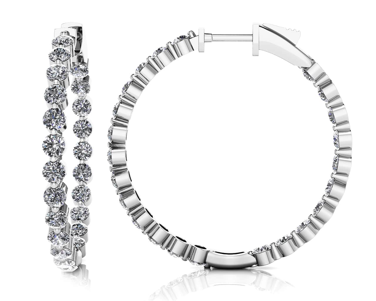 Shared Prong Diamond Hoop Earrings Medium Diamond with 2.75 ct.(finished) 2.4mm