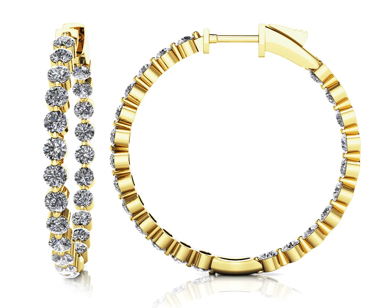 Shared Prong Diamond Hoop Earrings Medium Diamond with 2.75 ct.(finished) 2.4mm - Image 2