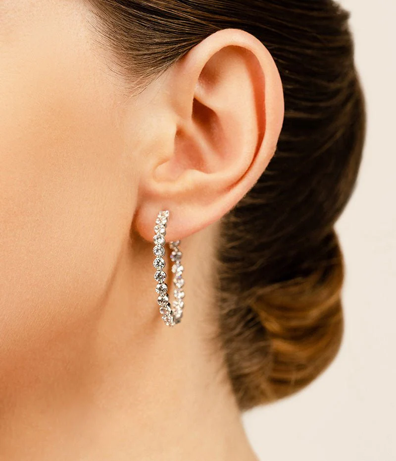 Shared Prong Diamond Hoop Earrings Medium Diamond  with 3.96 ct.(finished) 2.8mm - Image 3