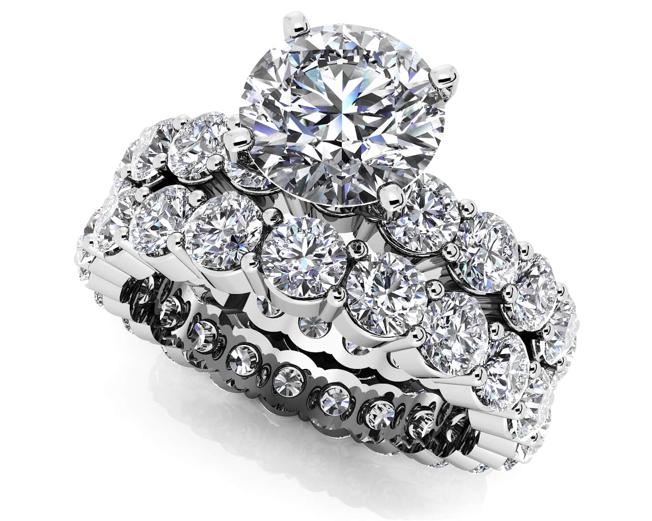 Shared Prong Eternity Style Matching Bridal Set Diamond with 5.06 ct. (0.75 ct. center diamond)